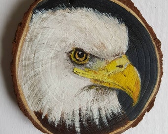 Bald Eagle Hand painted wooden slice painting - Wood Crafts - Home Decor -  Hanging ornament