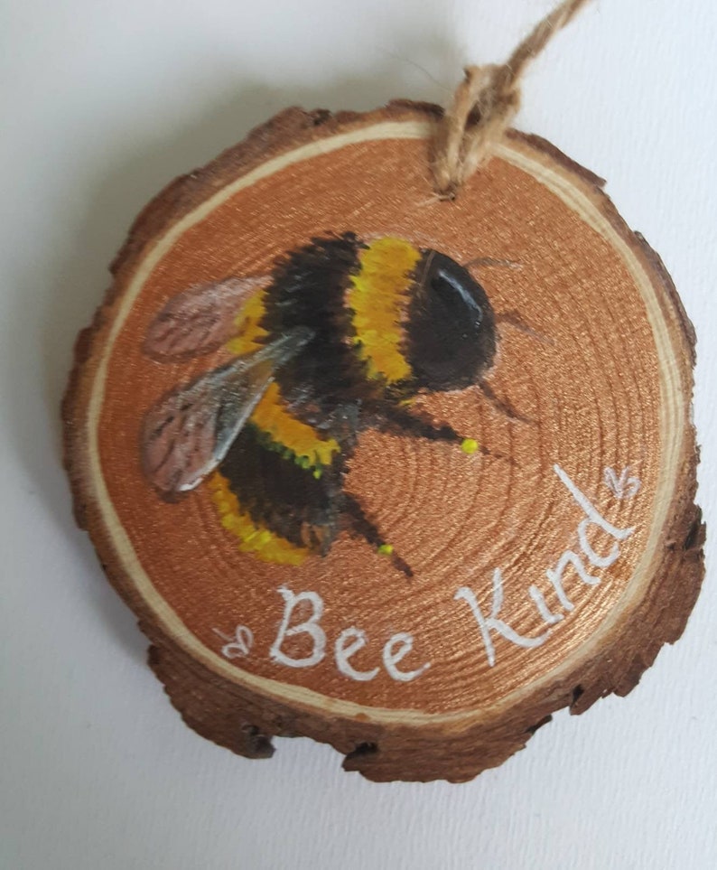 Handpainted Bee Wooden Slice Painting Bee Kind Wood Crafts Home Decor