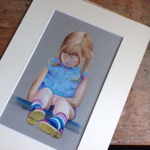 Penny For Your Thoughts-Little Girl Portrait - Original Pastel drawing=Gifts for Her