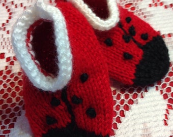 Hand Knit Lady Bug Booties