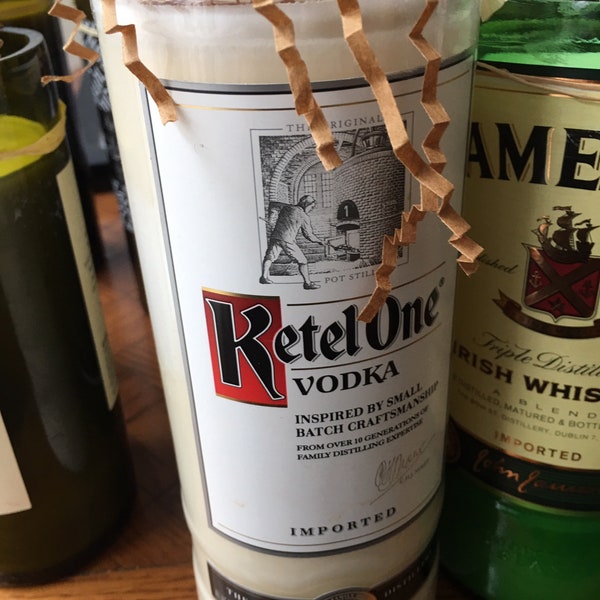 Recycled Ketel One Vodka Bottle Soy Candle Winterberry Scented