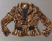 1990 39 s, tailored waist, crushed velvet, blazer, in tan and black, cheetah print, by Alberto Makali, Women 39 s size Small
