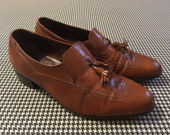 leather Women/'s size 8.5 in dark brown lug sole wingtip spectator oxfords 1990/'s heavy