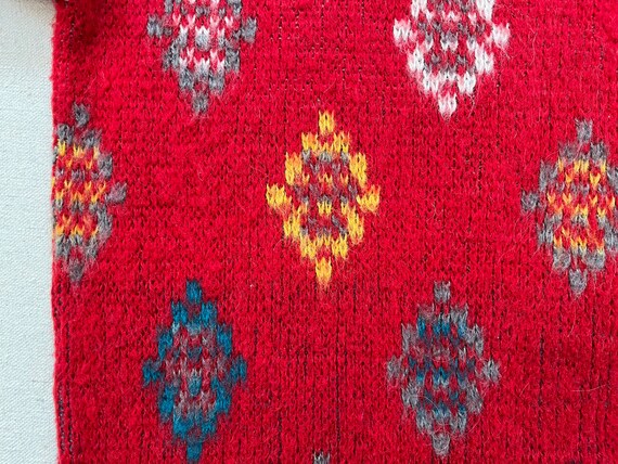 1980's, wool blend, sweater in ruby red with blac… - image 5