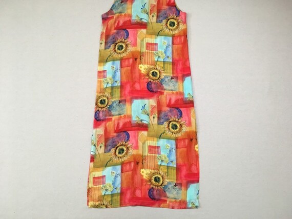 1990's, rayon, tank, maxi-dress, in colorful sunf… - image 10