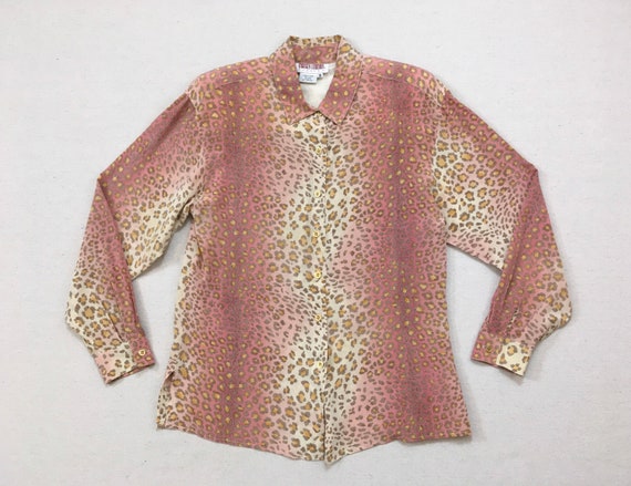 1990's, silk, cheetah print, blouse, in beige, ros