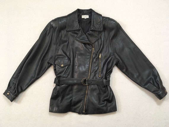 1990's, belted, soft leather, jacket, in black, by
