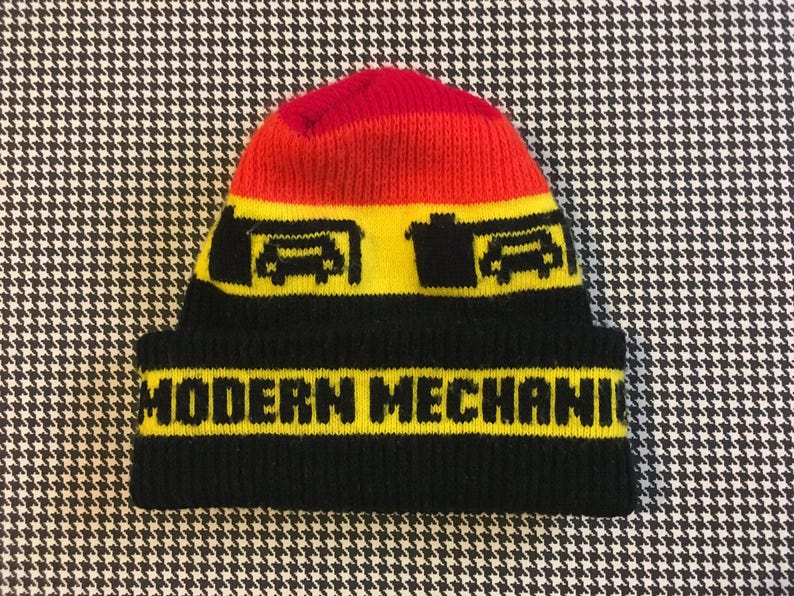 Adult Size. in red orange Modern Mechanic beanie yellow and black 1980/'s