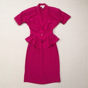1980&#39;s, silk, peplum blouse and pencil skirt set, in fuchsia