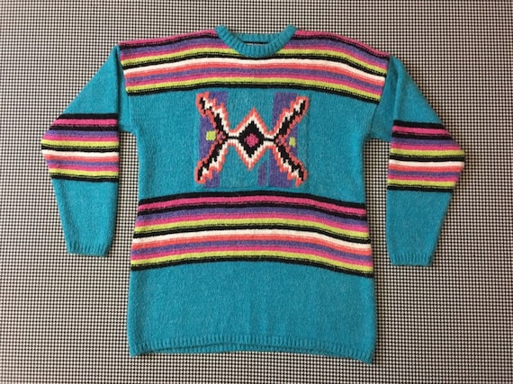 1980's Tunic Sweater in Turquoise With 