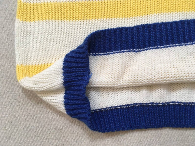 1980's, 3/4 sleeve, anchor, tunic sweater, in white with yellow stripes and blue trim, by Catalina image 9