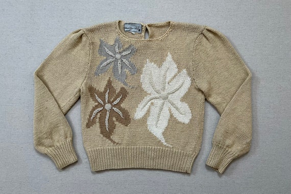 1980's, sweater in cream with white, gray and bei… - image 1