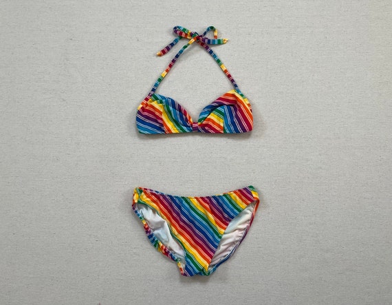 1980's, bikini in rainbow and white stripes - Gem
