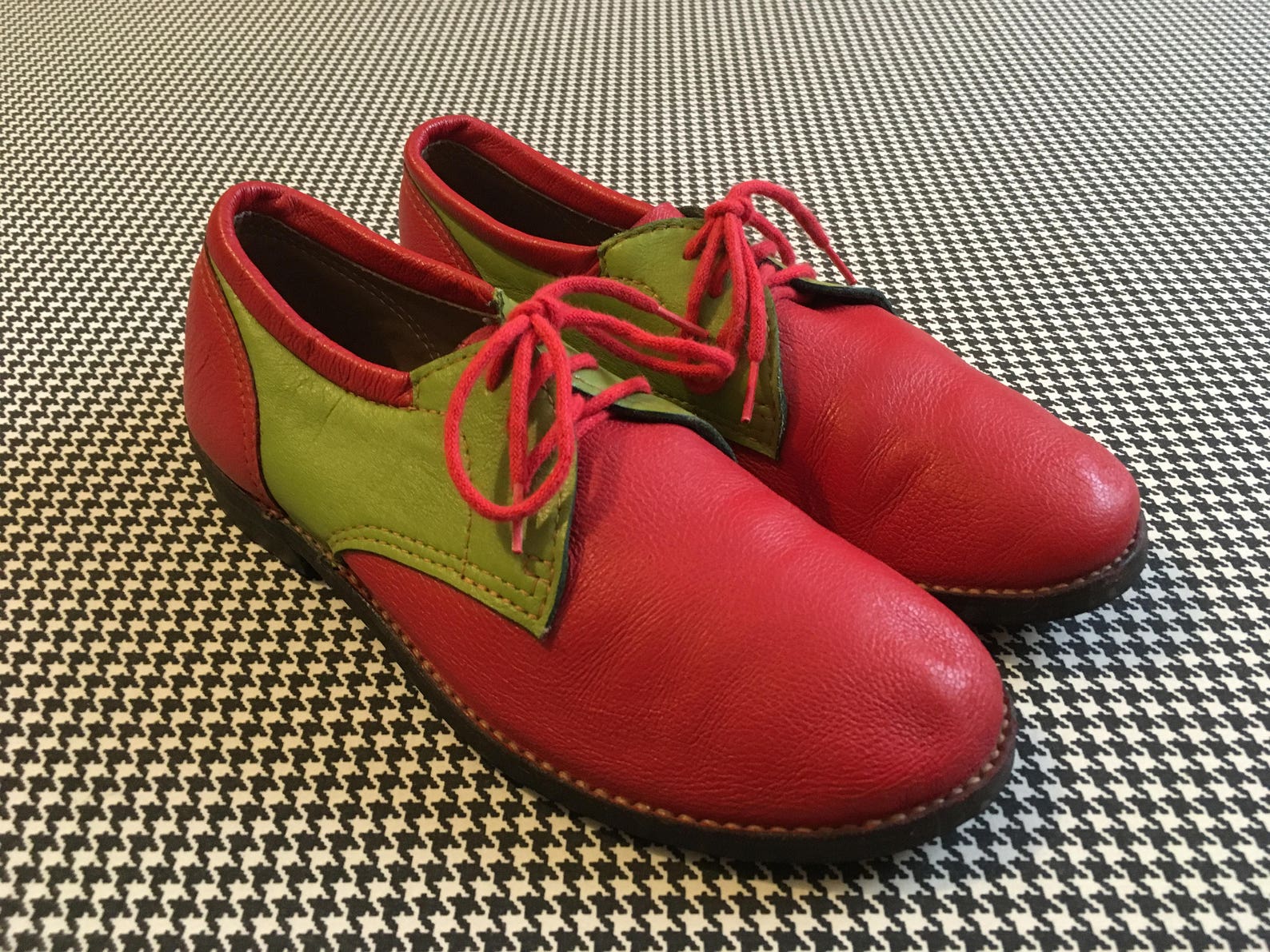 Red and Lime Green Leather Gum Rubber Sole Oxfords With - Etsy
