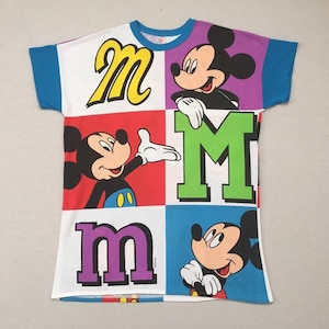1980&#39;s, Mickey Mouse, nightshirt in white, with red, turquoise, green, purple and black