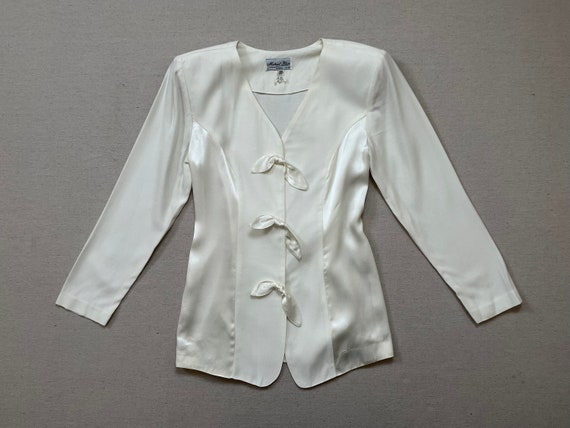 1990's, tie back, satin trimmed, blazer with front bo… - Gem