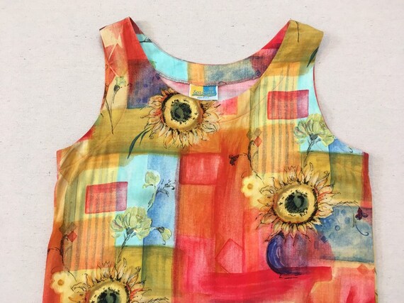 1990's, rayon, tank, maxi-dress, in colorful sunf… - image 2