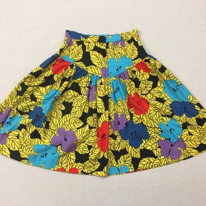 1990's, puffy shoulder, cropped jacket and dropped yoke, mini-skirt set, in colorful, African, floral print image 8