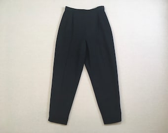 1990's, high waist, pleated front, cropped leg, wool pants, in black, indigo and green, woven design