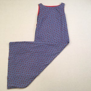 1970&#39;s, handmade, tank, house/smock/maxi dress, in chambray with red, nautical print