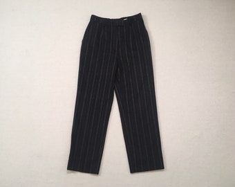 1990's, wool/cashmere blend pants, in black with tan pinstripes, by Bernard Zins