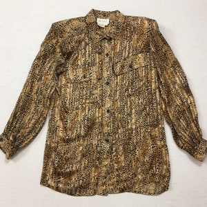 1980&#39;s, sheer, silk, cheetah print, blouse, in brown and black