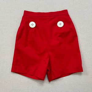 1980&#39;s, high waist, jumbo button shorts in red