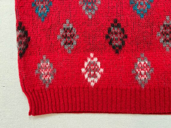 1980's, wool blend, sweater in ruby red with blac… - image 6