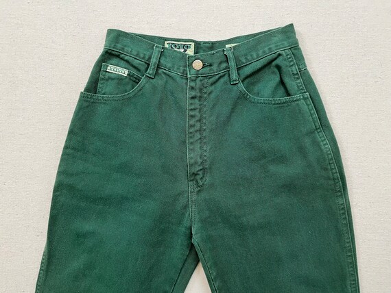 1990's, high waist jeans in forest green - image 2
