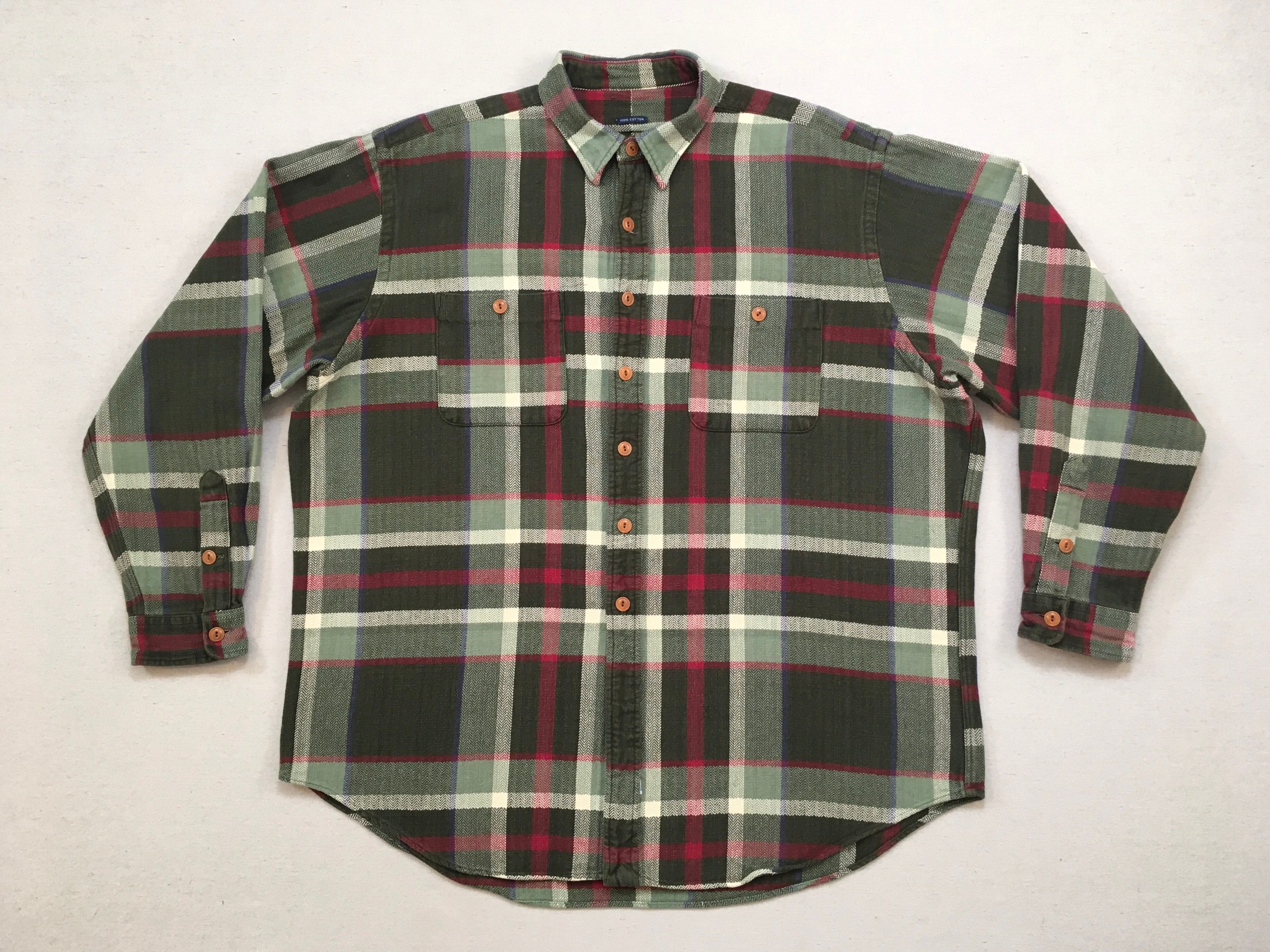 1990's, Thick Woven Cotton, Oversized, Button Up, Collar 1990's, Thick Woven Cotton, Oversized, Button Up, Collar