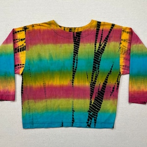 1980&#39;s, cotton, long sleeve tee in colorful tie-dye/batik