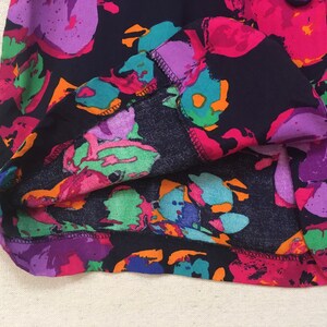 1990's, collarless, tailored waist, rayon blazer, in navy with purples, fuchsia, teal, blue, orange and green, floral print image 8