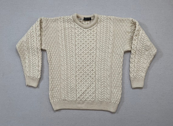 1980's, Irish, Merino wool, fisherman sweater in … - image 1