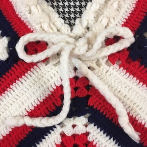 1970's, afghan square shawl, in red, white and navy image 3