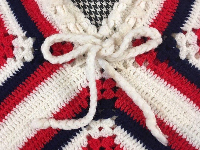 1970's, afghan square shawl, in red, white and navy image 3