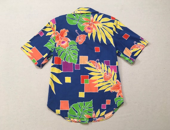 1980's, handmade, slim cut, Hawaiian shirt in blu… - image 7