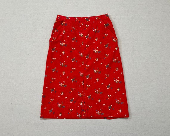 1970's, skirt in red with tiny white polka dots a… - image 1