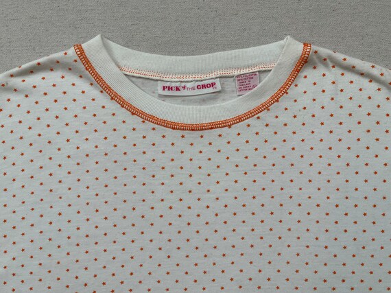 1980's, semi-cropped tee in white with orange sta… - image 2