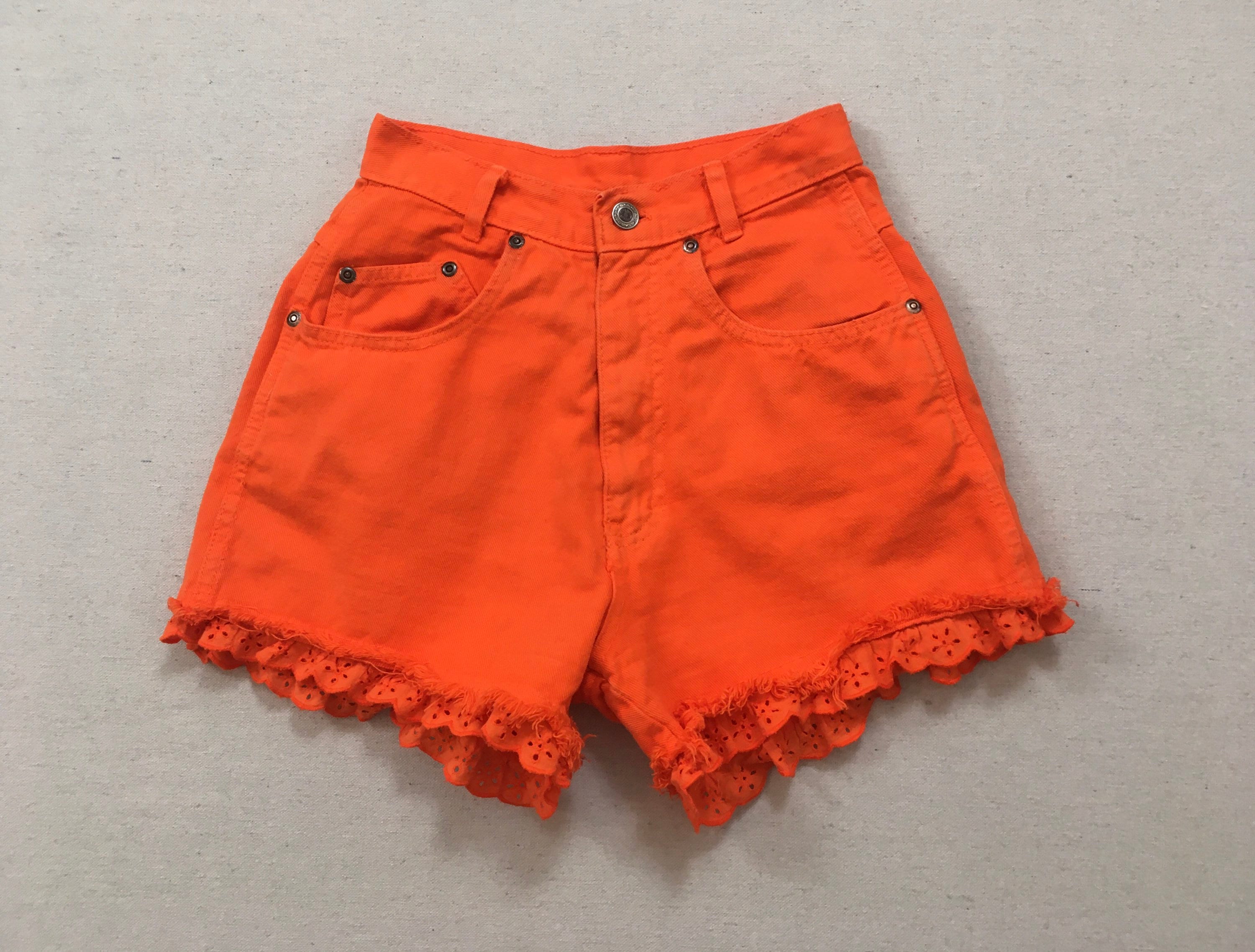 1990's High Waist Denim Shorts With Eyelet Ruffle Trim - Etsy UK