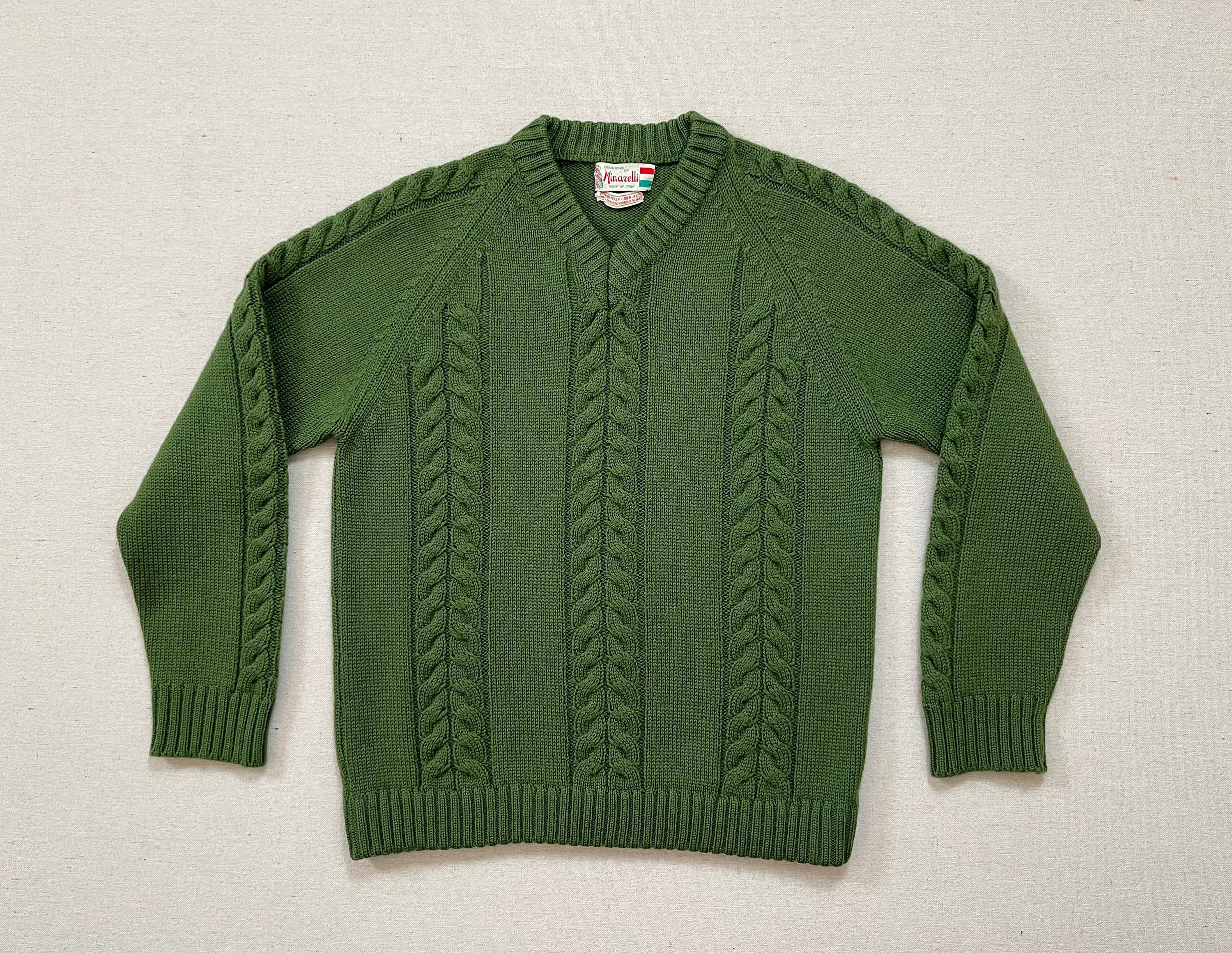 1960's Italian Wool V-neck Cable Knit Sweater in Spruce - Etsy Denmark