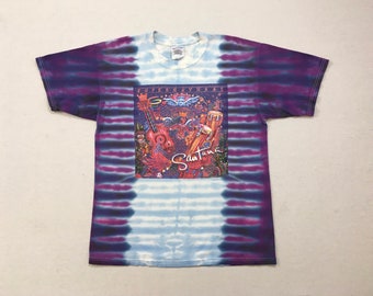 2000, cotton, SANTANA, SUPERNATURAL, tee, in purples, blue and white, tie-dye