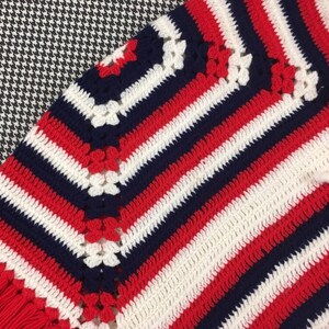 1970's, afghan square shawl, in red, white and navy image 4