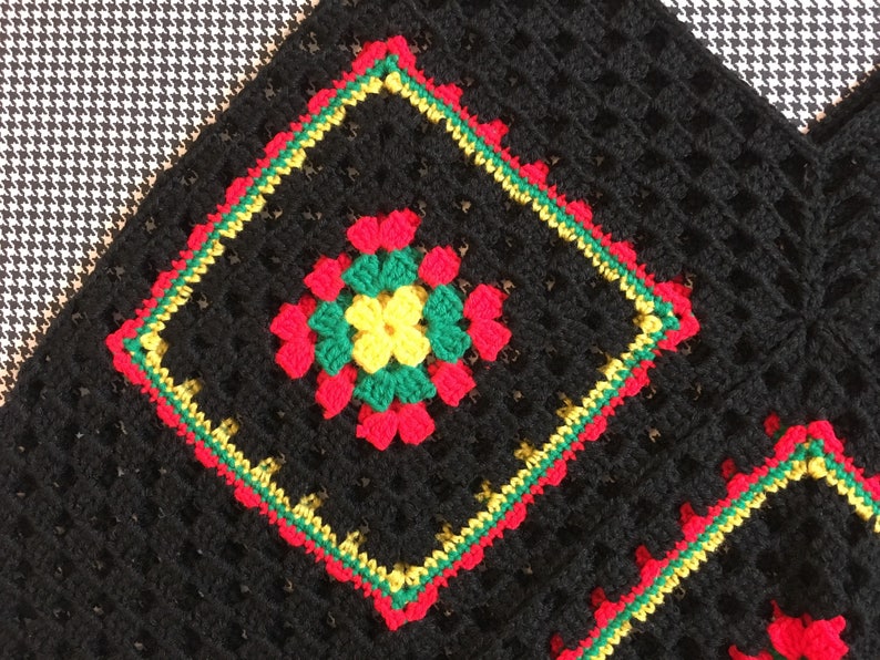 Hand Crocheteed Afghan Square Poncho in Black With Red - Etsy