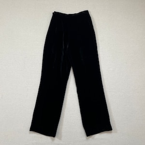 1970's, high waist, straight leg, velvet pants in black by Malbe Original