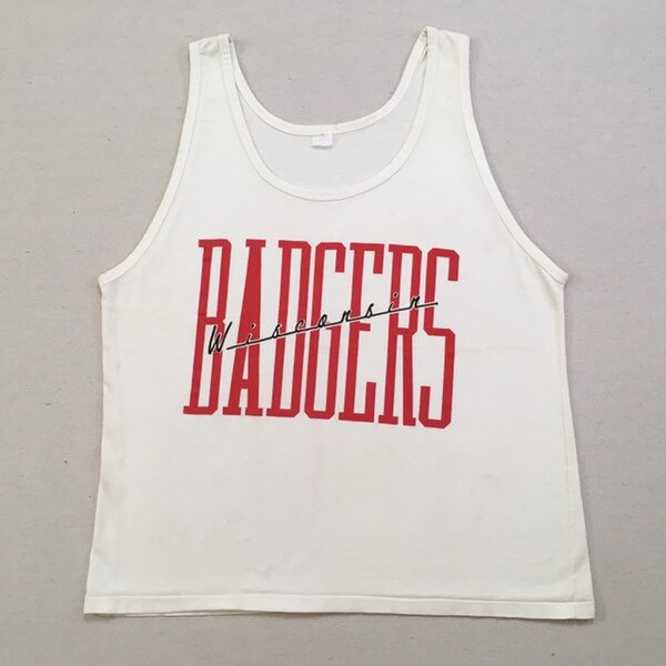 1980's, Wisconsin Badgers, tanktop, in white, with red and black