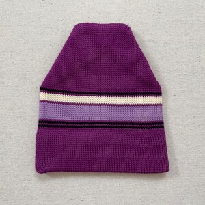 1980&#39;s, wool ski hat in violet with lavender, black and white stripes by Meister