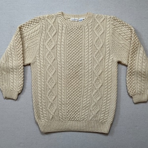 1980&#39;s, wool, cable knit, tunic sweater in cream by Ann Taylor