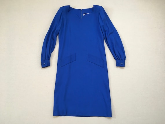 1980's, balloon sleeve, sack dress, in cobalt blue
