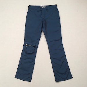 2000&#39;s, nylon, mid-rise, boot cut, cargo pocket, pants, in dark steel blue, by Tyte