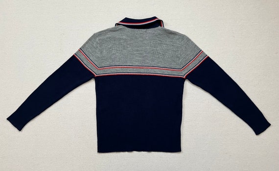 1970's, split neck, collar sweater in navy and gr… - image 10